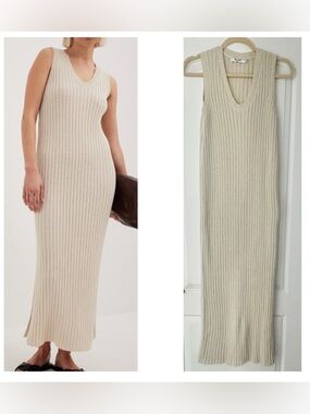 Na-kd Ribbed Knit Beige Sweater Tank Dress